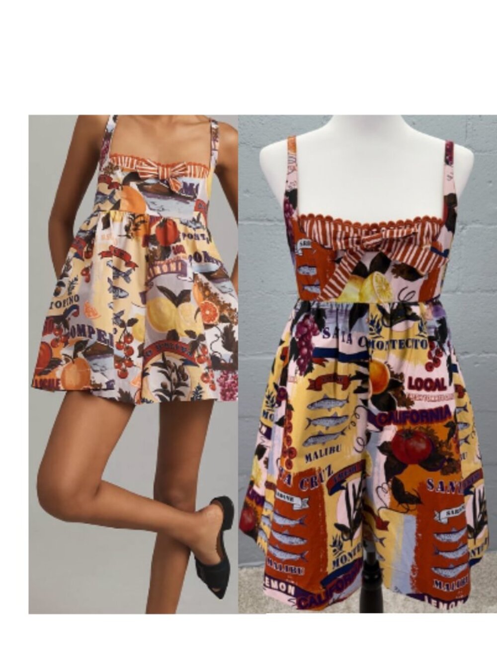 House of Harlow Layered Bustier 1960 California Fruit & Sardine Print Romper